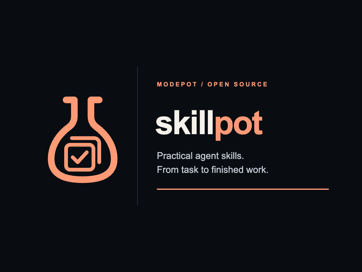 SkillPot's canonical coral flask and wordmark